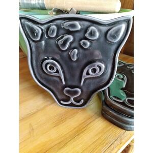 Set Of 4 Ceramic Black Leopard Cat Drink Coasters Cute